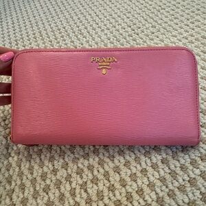 Prada Saffiano Leather Zip Around Long Wallet - Pink